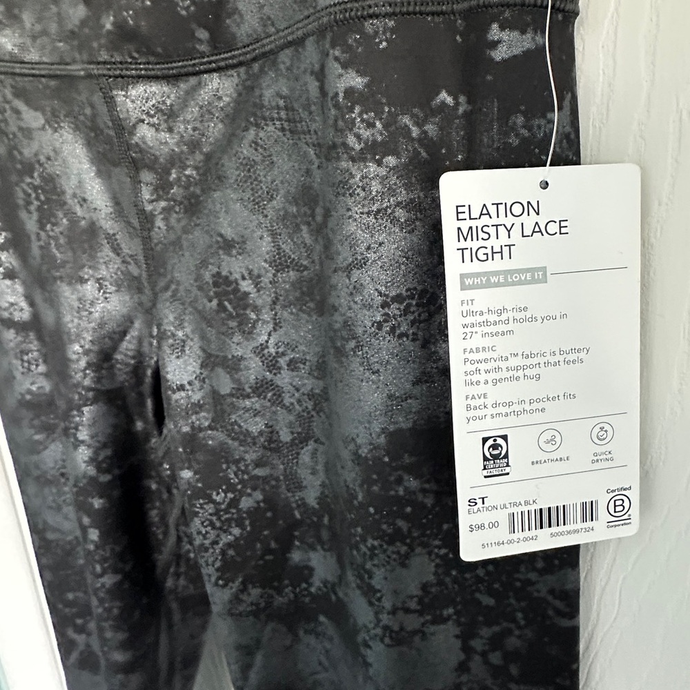 NWT Athleta Elation Misty Lace Tight, black, size small